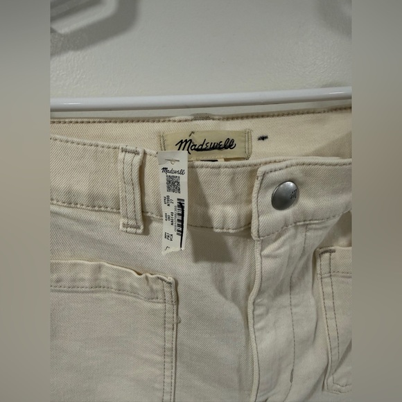 Madewell Emmett Wide Leg Jeans 27 Ecru Cream High Rise Patch Pocket Raw Hem NWT - Picture 7 of 8